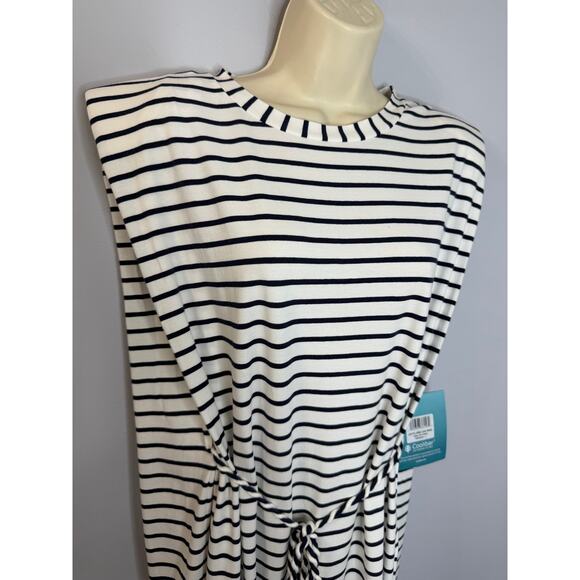 Coolibar Coral Way Sleeveless Midi Dress White/Navy Stripe Beach Vacation Sz L - Picture 4 of 15